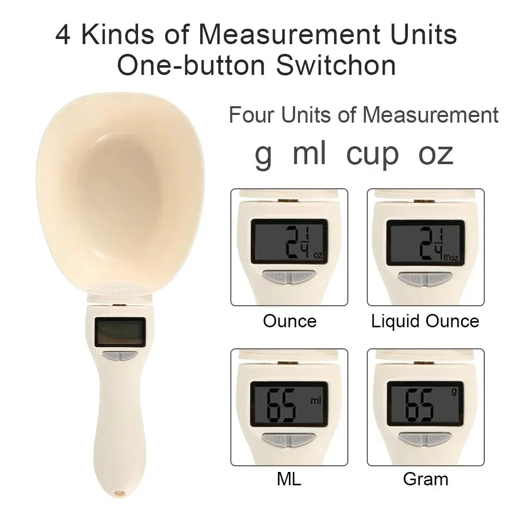 Electronic Pet Food Measuring Scoop with LED Display - Digital Kitchen Scale for Dogs and Cats