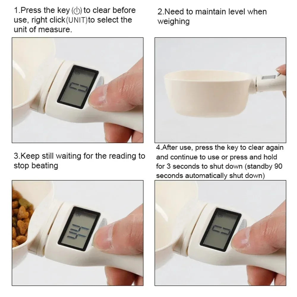 Electronic Pet Food Measuring Scoop with LED Display - Digital Kitchen Scale for Dogs and Cats